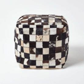 Genuine Leather Brown Check Design Bean Filled Pouffe