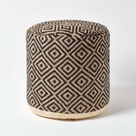Black and Cream Aztec Style Jute Footstool Beanbag Round 45 x 40 cm
