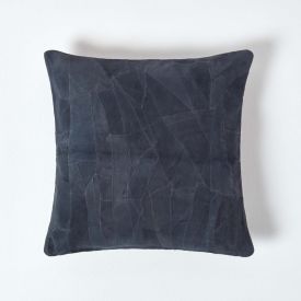 Navy Real Leather Suede Cushion with Feather Filling