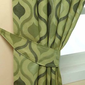 Green Modern Wave Jacquard Curtain Tie Back Pair