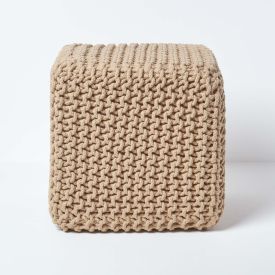 Linen Cube Cotton Knitted Pouffe Footstool