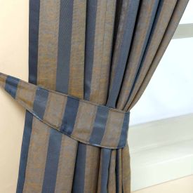 Blue and Gold Stripe Jacquard Curtain Tie Back Pair