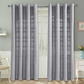 Cotton Rajput Ribbed Silver Grey Curtain Pair 
