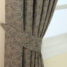 Grey Vintage Floral Jacquard Curtain Tie Back Pair