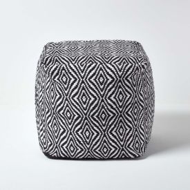 Trance Black and White Diamond Pattern Recycled Fibre Square Bean Filled Pouffe, 40 cm