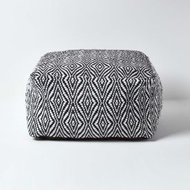 Trance Black and White Diamond Pattern Recycled Fibre Square Bean Filled Pouffe, 60 cm