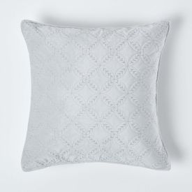 Luxury Grey Quilted Velvet Cushion Cover Geometric ‘Eternity Ring’ Pattern, 45 x 45 cm