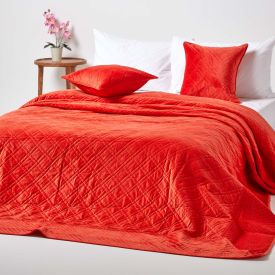 Burnt Orange Paragon Diamond Geometric Velvet Bedspread