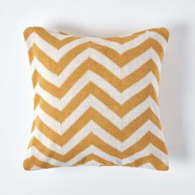 Mustard Yellow Geometric Cotton Knitted Cushion Cover, 45 x 45 cm