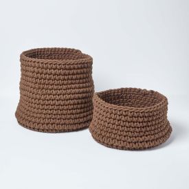 Chocolate Cotton Knitted Round Storage Basket