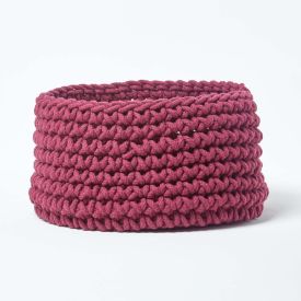 Plum Cotton Knitted Round Storage Basket, 37 x 21cm