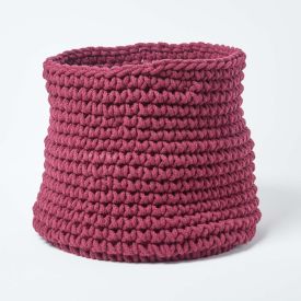 Plum Cotton Knitted Round Storage Basket, 42 x 37cm