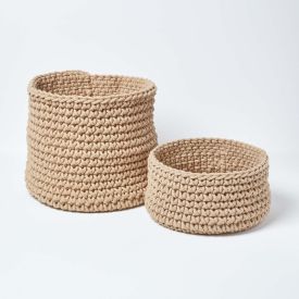 Linen Cotton Knitted Round Storage Basket