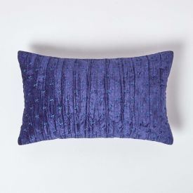 Navy Blue Crushed Velvet Rectangular Cushion Cover, 30 x 50 cm