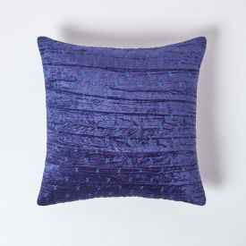 Navy Blue Crushed Velvet Cushion Cover, 40 x 40 cm