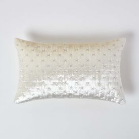 Cream Crushed Velvet Rectangular Cushion Cover, 30 x 50 cm