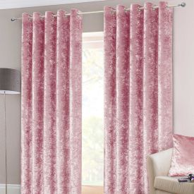 Pink Luxury Crushed Velvet Lined Eyelet Curtain Pair