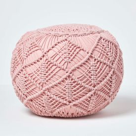 Blush Pink Macrame Knitted Pouffe 35 x 40 cm