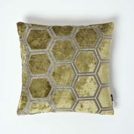 Geometric Olive Green Velvet Filled Cushion, 43 x 43 cm