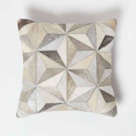 Geometric Star Grey Leather Cushion 45 x 45 cm