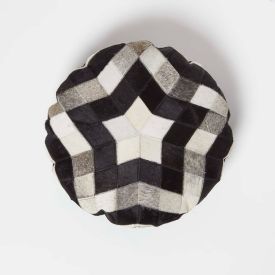 Geometric Star Brown & Cream Round Leather Cushion 40 cm