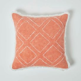 Burnt Orange Geometric Filled Embroidered Cushion 45 x 45 cm