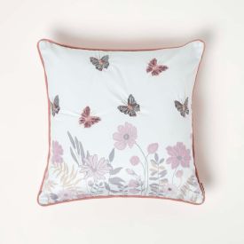 Pink Embroidered Butterfly Filled Cushion 45 x 45 cm