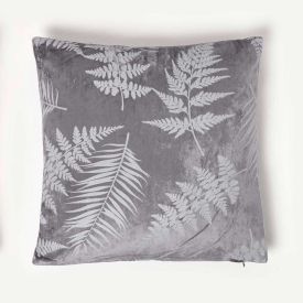 Grey Velvet Tropical Leaf Square Cushion, 45 x 45cm