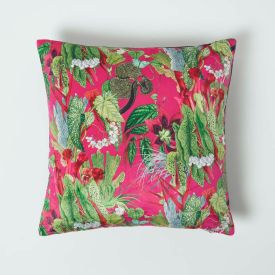 Hot Pink Tropical Leaf Velvet Filled Cushion 46 x 46 cm