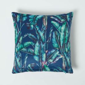Navy Tropical Banana Leaf Velvet Filled Cushion 46 x 46 cm