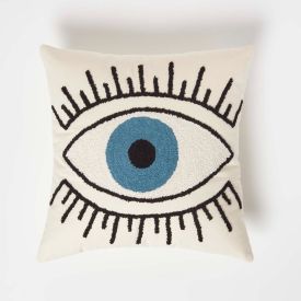 Eye See You White Tufted Cotton Cushion 45 x 45 cm