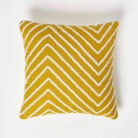 Chevron Mustard Yellow Tufted Cotton Cushion 45 x 45 cm