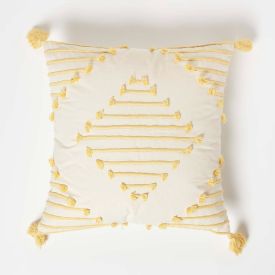 Yellow Geometric Tassel Cotton Cushion 45 x 45 cm 