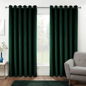 Thermal 100% Blackout Green Velvet Curtains