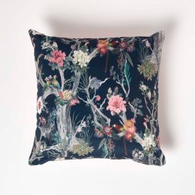 Floral Garden Parrot Filled Velvet Cushion 46 x 46 cm