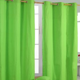 Cotton Plain Green Ready Made Eyelet Curtain Pair