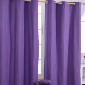 Cotton Plain Purple Ready Made Eyelet Curtain Pair