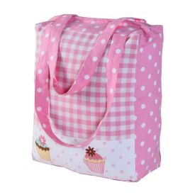 Cotton Pink Gingham & Cup Cakes Design Shopping Bag, 36 x 43 x 11 cm