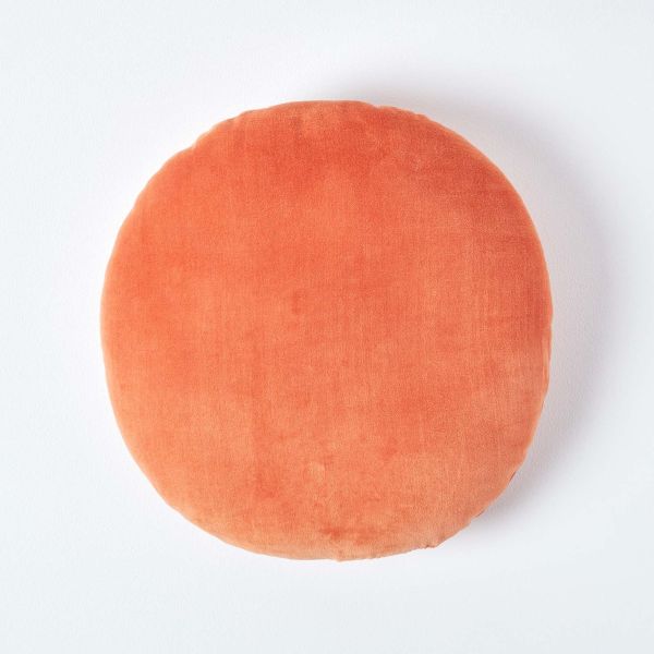 Burnt Orange Velvet Cushion, 40 cm Round