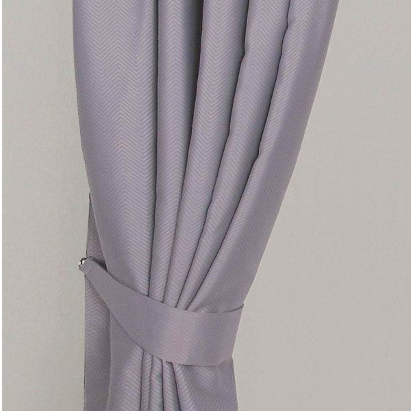Grey Herringbone Chevron Curtain Tie Back Pair