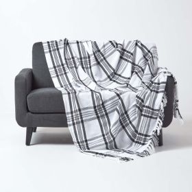 White & Black Tartan Pattern Sofa and Bed Throw, 150 x 200 cm (