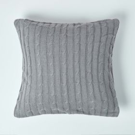 Cotton Cable Knit Grey Cushion Cover, 45 x 45 cm