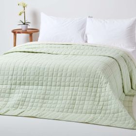 Cotton Quilted Reversible Bedspread Sage Green & Cream