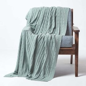 Cotton Cable Knit Duck Egg Blue Throw