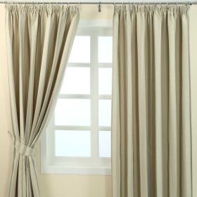 Cream Jacquard Curtain Modern Striped Design Fully Lined with Tie Backs