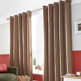 Ashley Wilde Red & Natural 'Downton' Modern Striped Curtains Fully Lined Eyelet Style