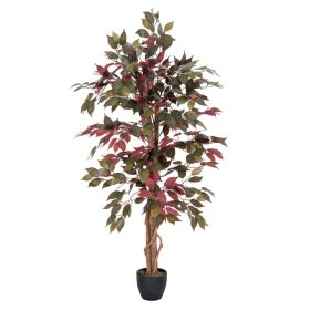 Red and Green Artificial Capensia Tree with Real Wood Trunk, 4 Ft 