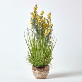 Artificial Yellow Lavender Plant in Decorative Metallic Ceramic Pot, 66 cm Tall