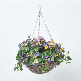 Purple and Yellow Pansy Hanging Basket, 60 cm