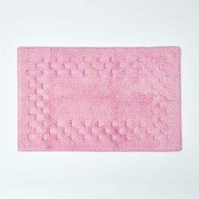 Cotton Check Border Pink Bathmat